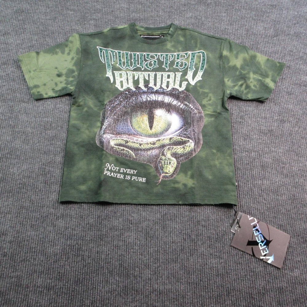 Verselli Shirt Mens M Green Twisted Ritual Snake Graphic Rhinestone Tee